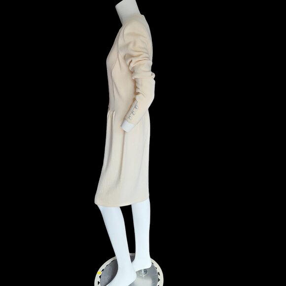 80's Designer Don Sayres for Wellmore Cream Hue Santana Knit Wool & Rayon Dress - Picture 2 of 8